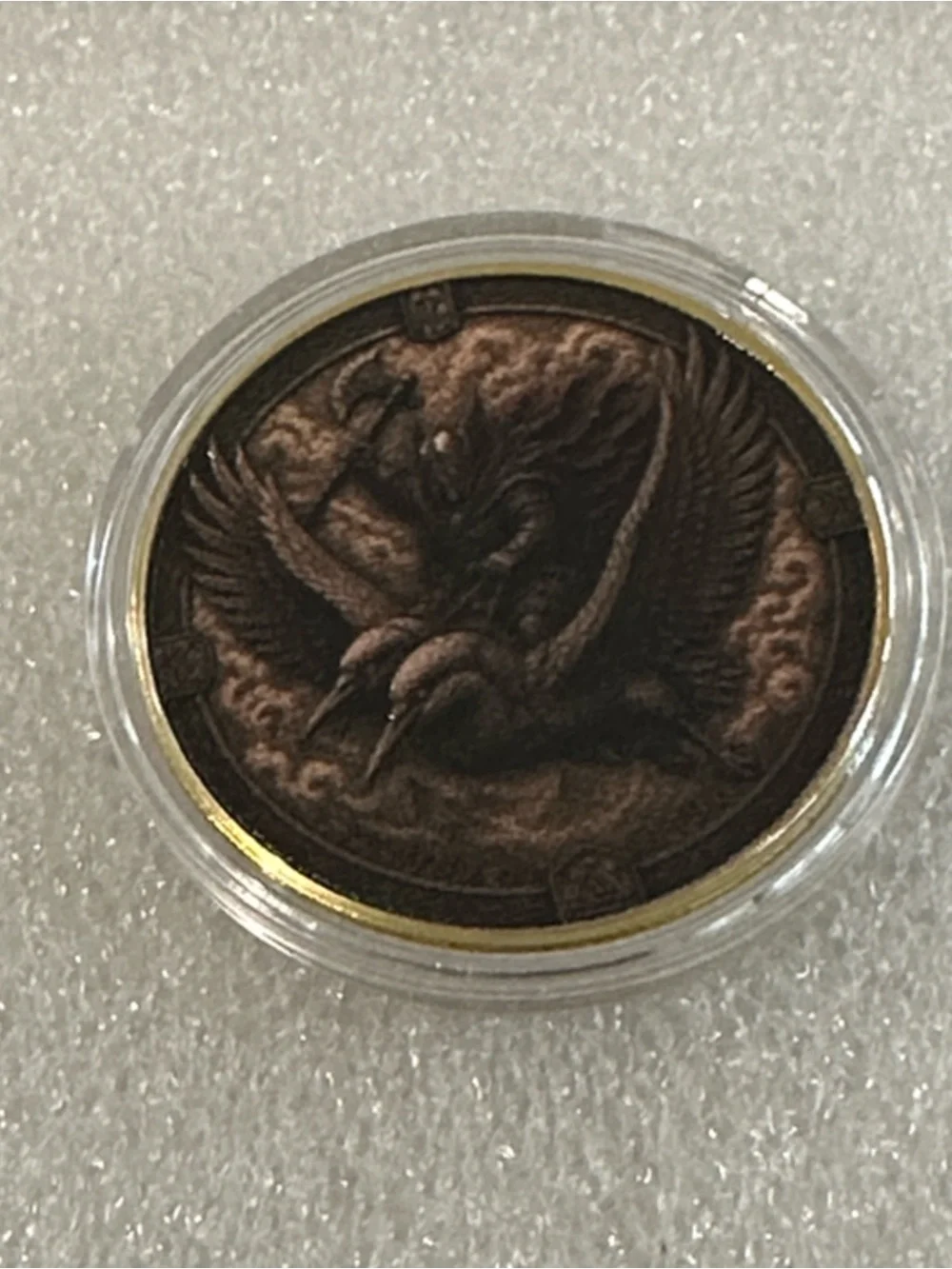 Dark Gothic Skull Crest Round Coin Art - Black and Bronze